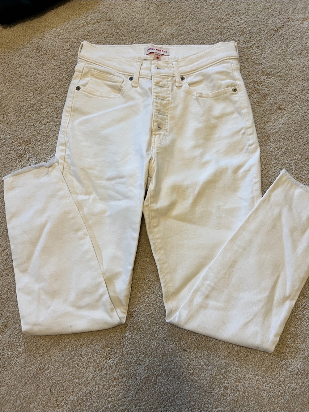 Lucky Brand White High-Rise Raw Hem Jeans